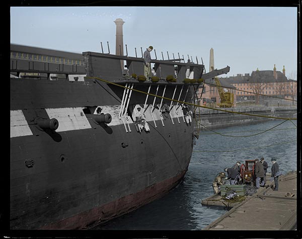 Colorized USS Constitution in drydock (1927)